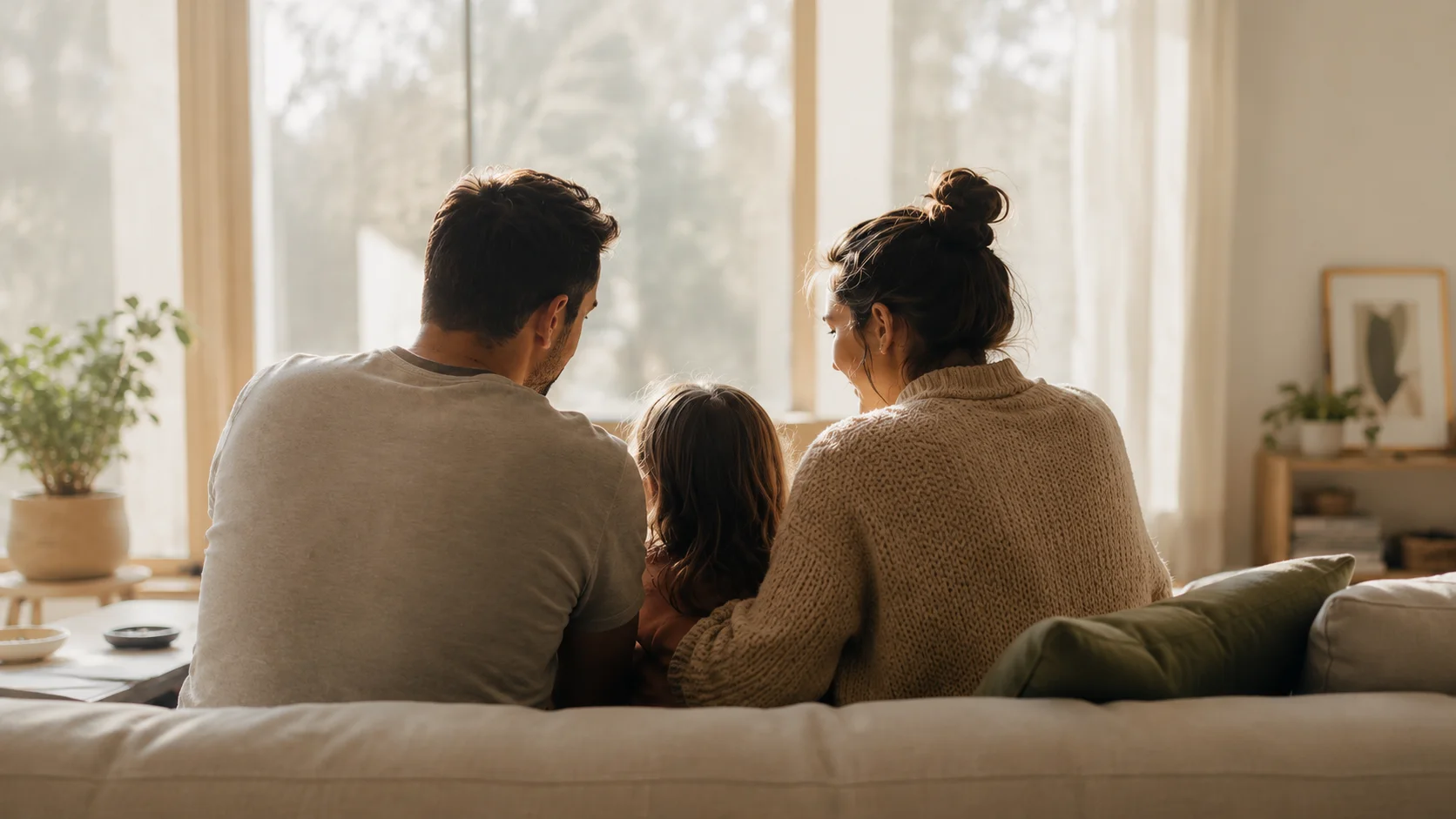 Background image of a family reviewing life insurance coverage